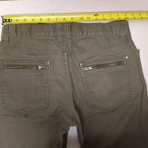H&M jeans 32x32" olive green button fly zipper pkt